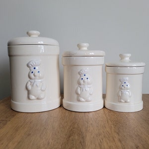 3 Pillsbury Canisters - Poppin' Fresh Dough Boy - Ceramic Jars - 1988 Vintage