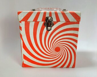 45 Record Case - Platter Pak - Orange Swirl Design - Vintage
