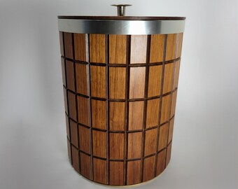 Mid Century Ice Bucket - Wooden - Ransburg - Rust Free Aluminum - Vintage