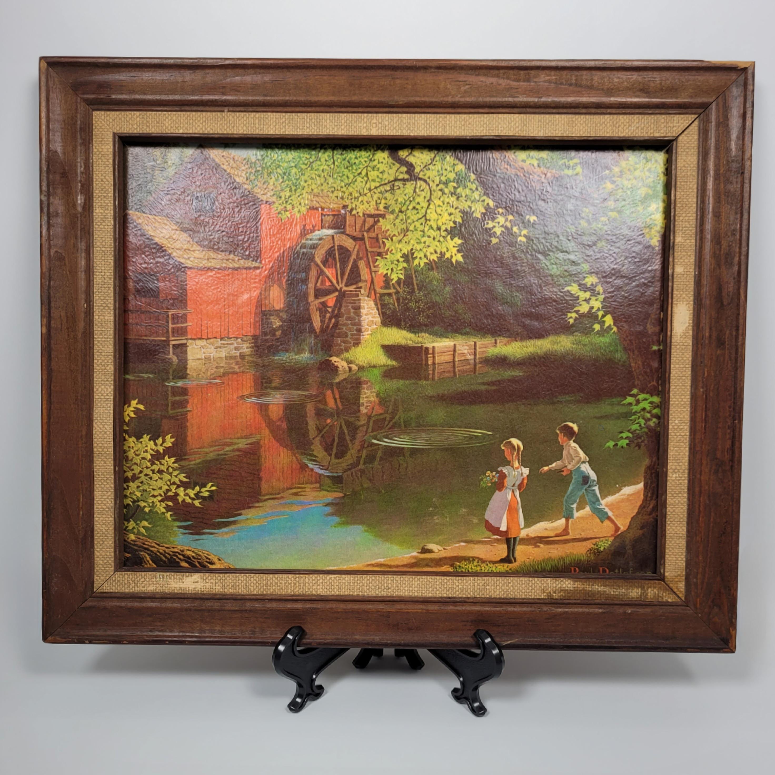 Paul Detlefsen絵画 Vintage MCM 11x14” Paul Detlefsen Print-“Old Mill Stream” Framed W