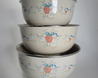 3 Stacking Bowls - Marmalade by International Japan - Geese - Goose  - Vintage 90's