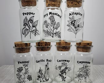 You Choose- Individual Wheaton Spice Jar - Large Glass Jars with Cork Tops - Vintage Kitchen