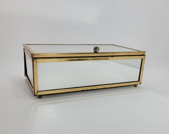 Brass and Mirror Jewelry Box - Hollywood Regency - Vintage - Gold Trinket Box