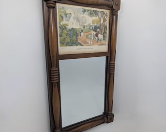 Wooden Currier and Ives Mirror - Colonial Style - Traditional - Wall Decor - Vintage
