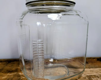 Hoosier Style Jar - Square Glass Container - White  Lid - Vintage Storage