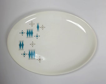 Modern Blue Platter by Mount Clemens- Mid Century- Turquoise Diamond Snowflake Atomic Design  - MCM - Vintage