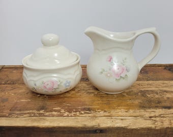 Pfaltzgraff Tea Rose Cream and Sugar Bowl Set - 90s Vintage - Serving ware- Pink Floral