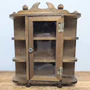 Miniature Display Cabinet - Small Wooden Tabletop  Trinket Shelf with Glass Door - Vintage