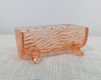 Pink Glass Hobnail Tree Log Small Decorative Dish - Vintage