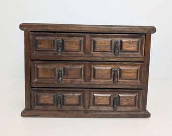Mele Wooden Jewelry Box with Music Box Activation - 3 Drawers - Dark Wood Made in Japan - Vintage