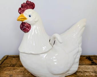 Hen Soup Tureen with Ladle by Metlox USA - Chicken Serving Dish - Thanksgiving - Farmhouse - Vintage