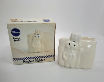 Pillsbury Napkin Holder - Ceramic Poppin Fresh Dough Boy 1988 - In Original Box - Vintage