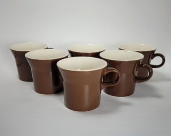 6 Vintage USA Pottery Brown Tapered Geometric Coffee Mug - MCM