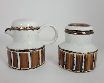 Cream and Sugar Bowl with Lids by Midwinter England - Vintage Stoneware - Minimalism - Brown and White