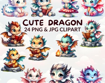 Watercolor Dragon Clipart, Fantasy Art (Digital Download
