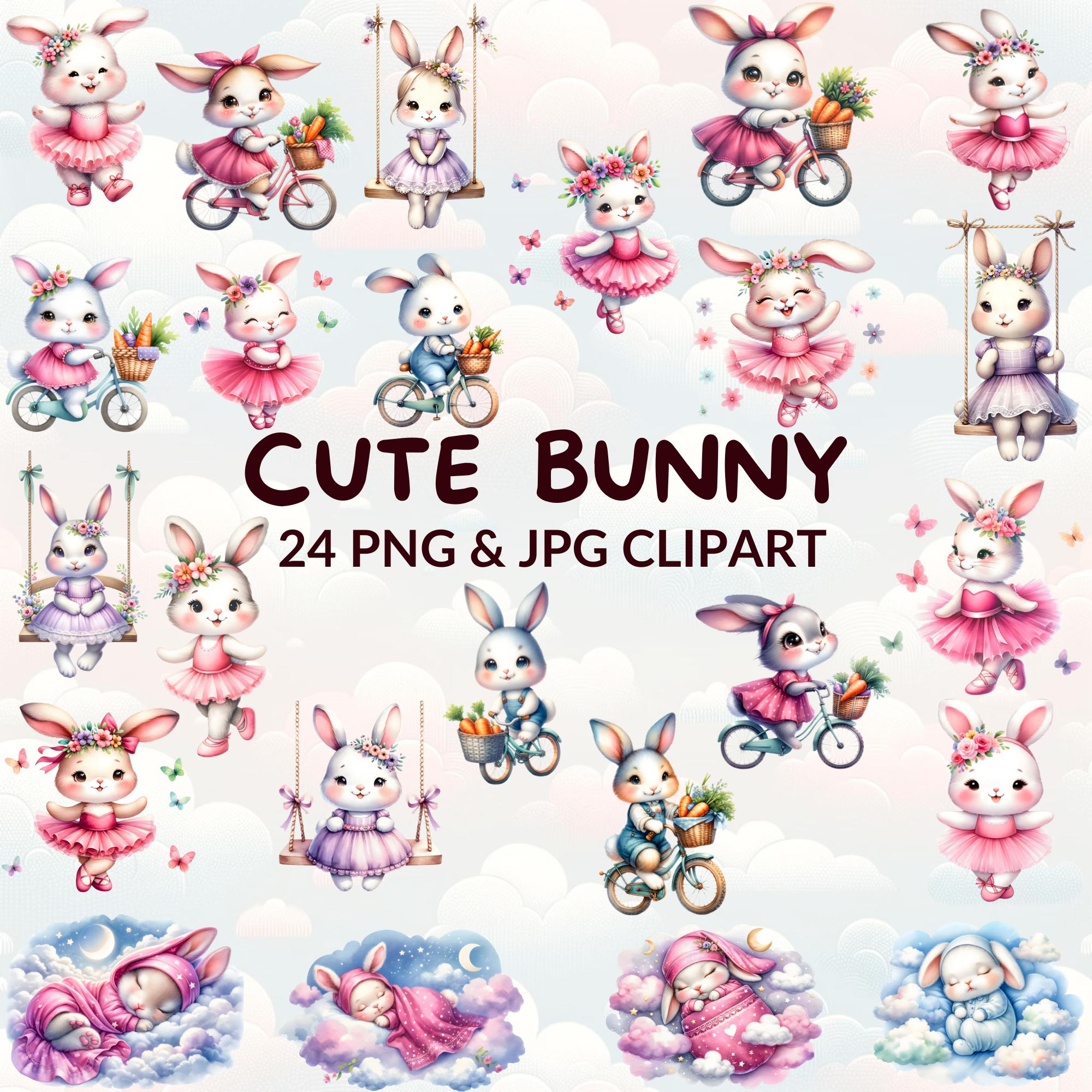 24 Watercolor Ballerina Bunny Clipart Bundle, Cute Bunny PNG & JPG ...