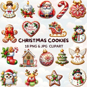 18 Watercolor Cartoon Christmas Cookies Clipart Bundle, Festive Dessert PNG & JPG for Holiday Decor, Digital Download