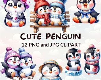Watercolor Penguin Clipart Bundle, Arctic Animals (Digital Download)