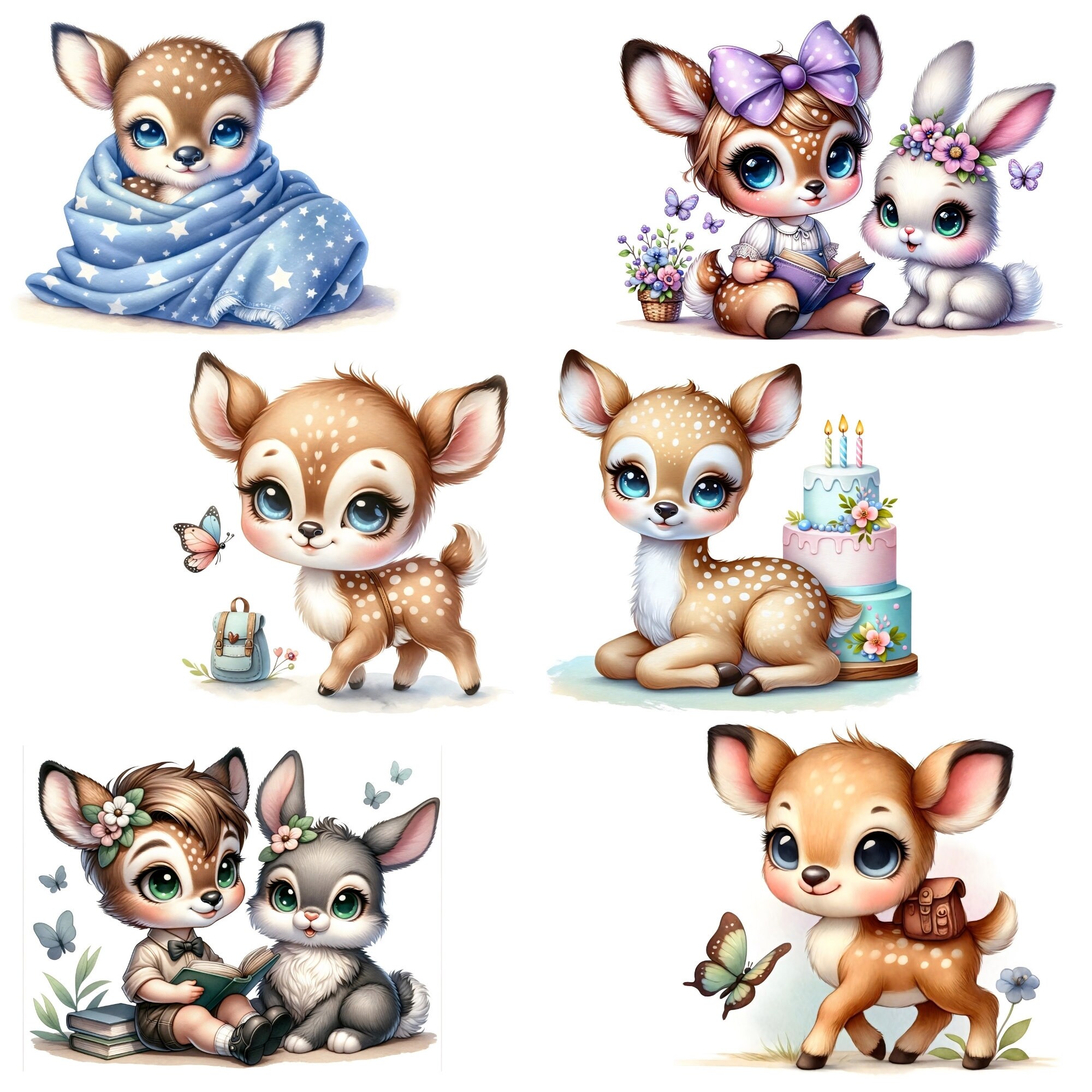 Watercolor Deer Clipart Bundle, Forest Animals PNG, Woodland Nursery ...