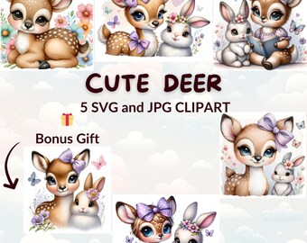 Watercolor Deer Clipart Bundle, Woodland Nursery Decor (SVG, JPG)