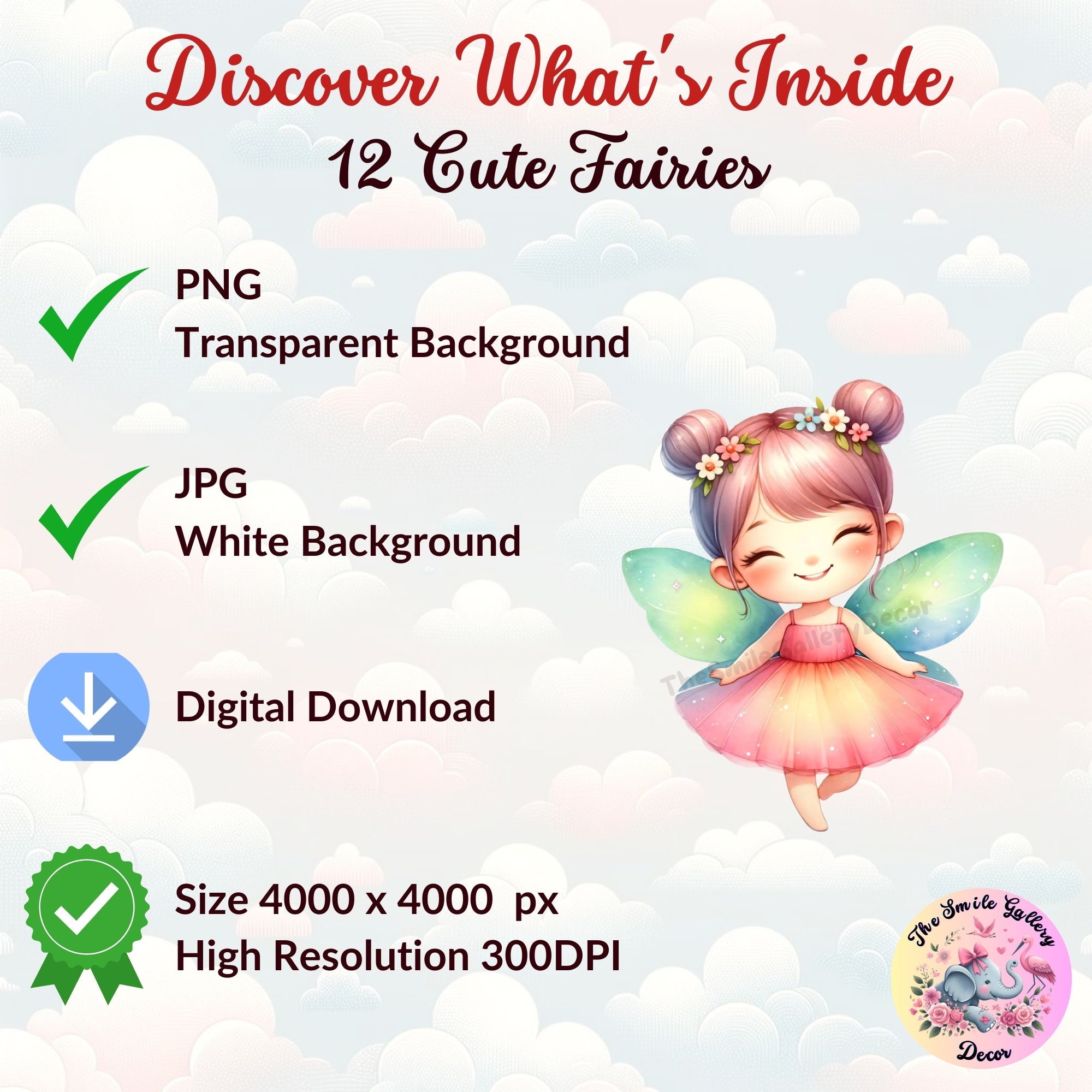 Watercolor Cute Fairies Clipart Bundle, 12 Fairy PNG, JPG Files, Fairy ...