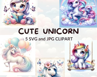 Watercolor Unicorn Clipart Bundle: Rainbow Fantasy (Digital Download)