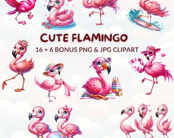 Watercolor Flamingo Clipart Bundle: Tropical PNG & JPG (Digital Download)