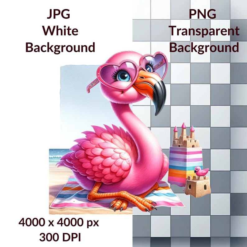 Cute Flamingo Clipart Bundle, 16 Watercolor PNG & JPG, Tropical Bird ...