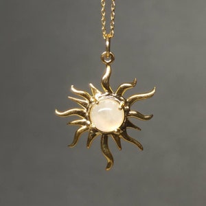 Gold Sun Necklace: Sterling Silver Moonstone Pendant, Celestial Jewelry