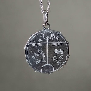 Shaman Drum Pendant Necklace, Sterling Silver Pagan Amulet, Shamanic Jewelry, Protection Talisman