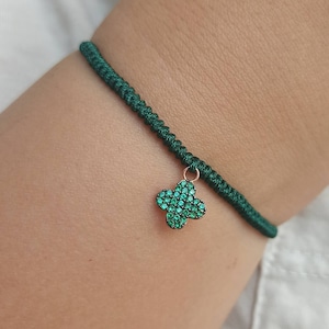 Four Leaf Clover Bracelet | 925 Sterling Silver 18K Rose Gold Plated | CZ Diamond Charm | Adjustable String Bracelet | Gift for Her
