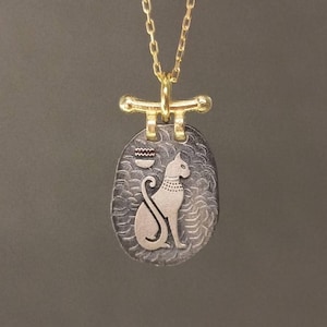 Goddess Bastet Cat Pendant Necklace , Minimalist Vintage Cat Charm, Egyptian Jewelry, Animal Lover Gift