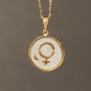 Gold Venus Symbol Necklace: Feminist Crescent Moon Pendant, Female Symbol