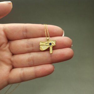 Gold Eye of Horus Pendant Necklace, Silver Egyptian Jewelry, Ra Eye, Gift For Her image 7