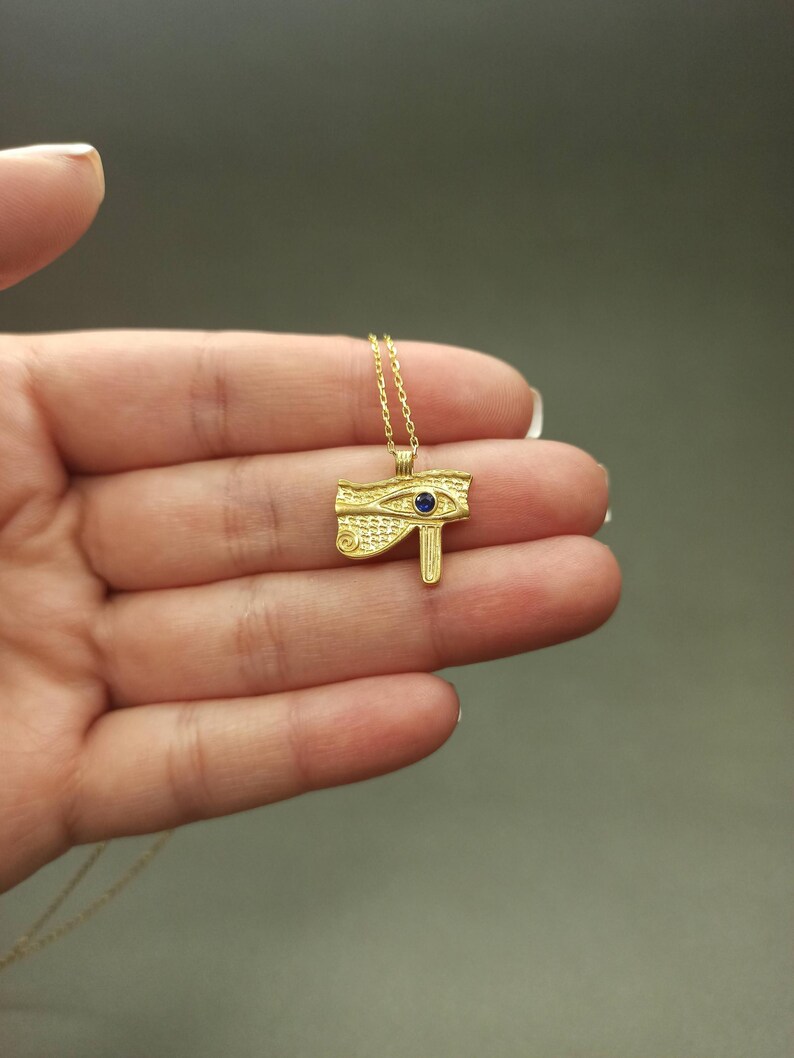 Gold Eye of Horus Pendant Necklace, Silver Egyptian Jewelry, Ra Eye, Gift For Her image 7