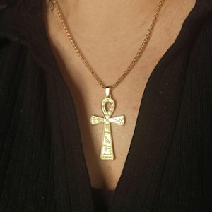 Grand collier pendentif croix Ankh en or, argent sterling, or 14 carats, bijoux égyptiens anciens, collier de protection de l'oeil de Ra pour homme et femme