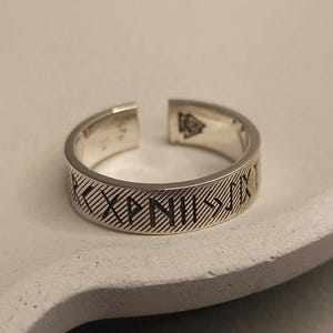 24 Runes Engraved Sterling Silver Viking Ring - Adjustable Statement Viking Jewelry