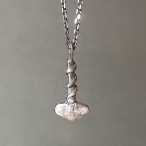 Oxidized Silver Mjölnir Necklace, Viking Thor’s Hammer Pendant, Norse Protection Amulet, 925K Sterling Silver Minimalist Nordic Jewelry