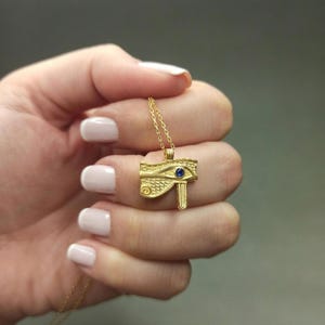 Gold Eye of Horus Pendant Necklace, Silver Egyptian Jewelry, Ra Eye, Gift For Her image 5