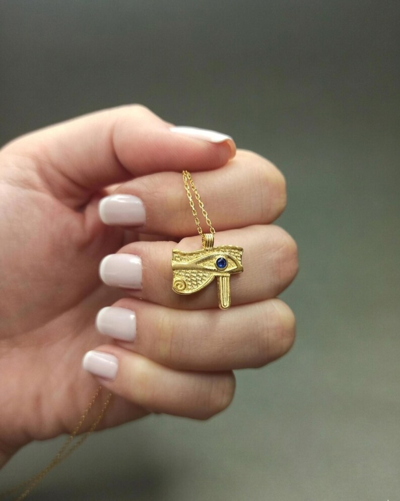 Gold Eye of Horus Pendant Necklace, Silver Egyptian Jewelry, Ra Eye, Gift For Her image 5