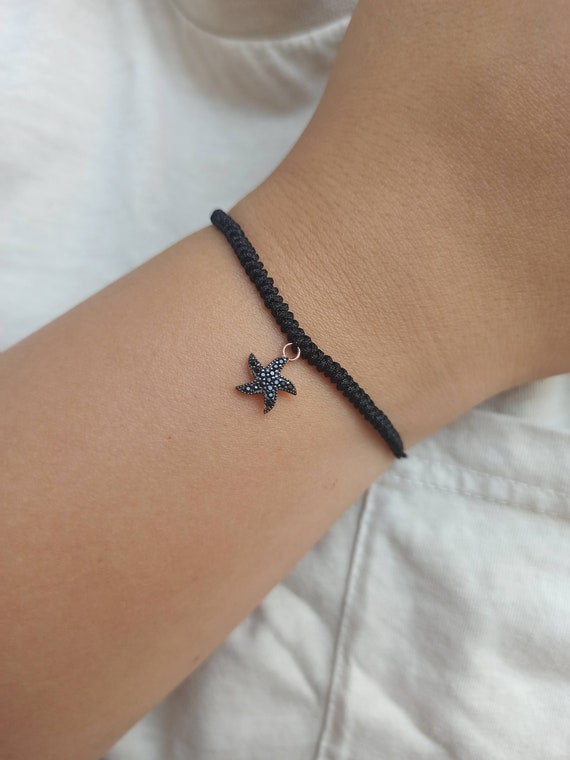 小さなヒトデのチャームブレスレット：スターリングシルバー、ジルコン