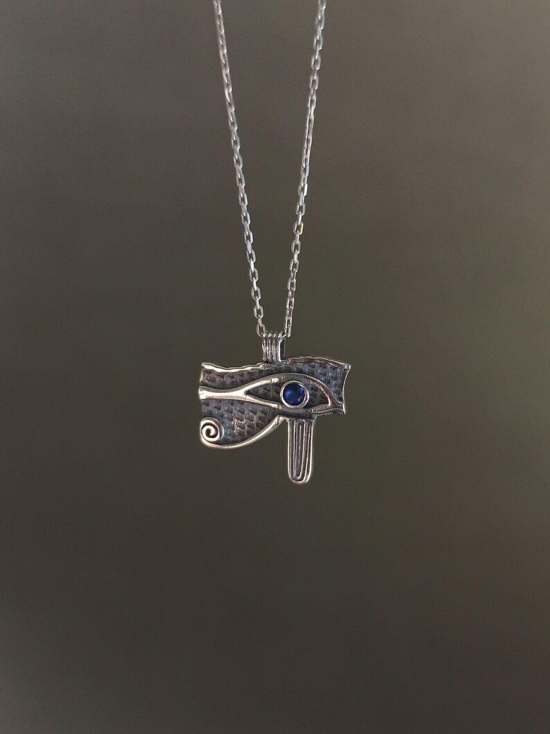 Gold Eye of Horus Pendant Necklace, Silver Egyptian Jewelry, Ra Eye, Gift For Her Silver