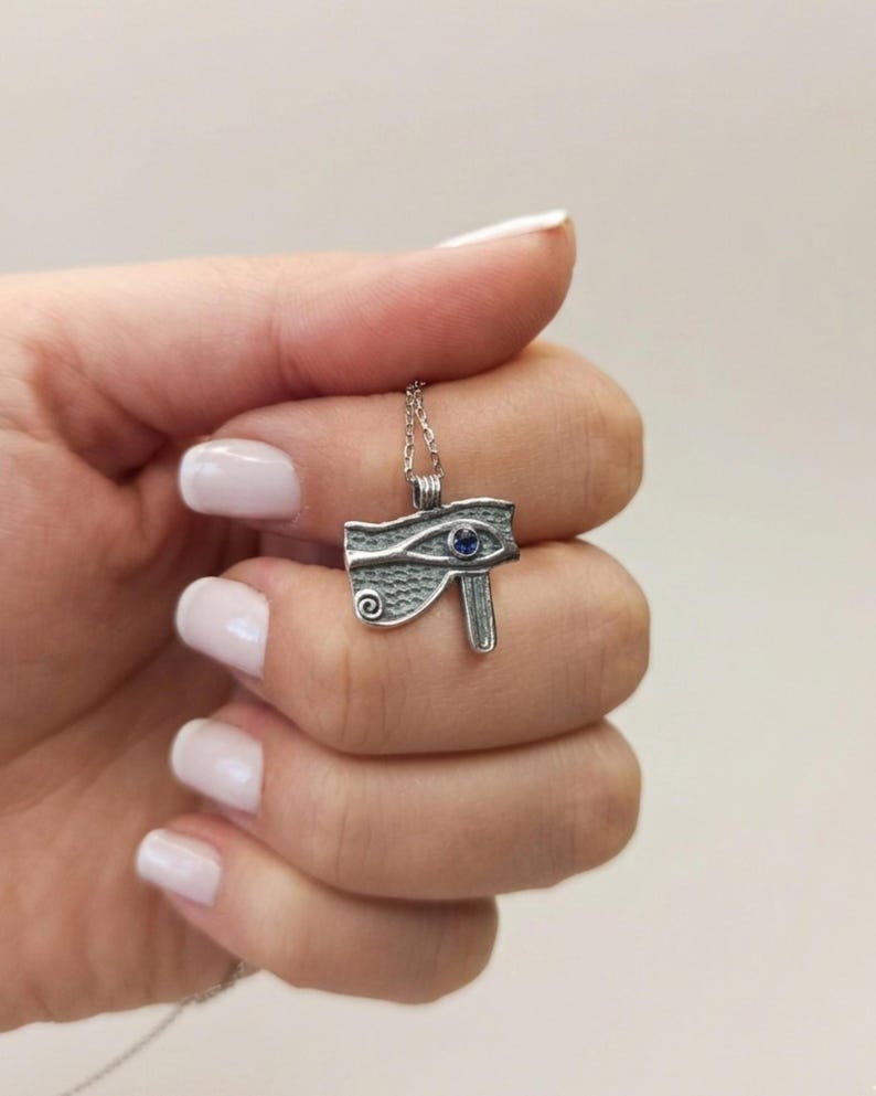 Gold Eye of Horus Pendant Necklace, Silver Egyptian Jewelry, Ra Eye, Gift For Her image 6