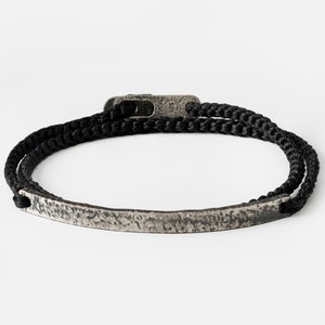 925K Hammered Silver Bar Bracelet for Men, Oxidized Silver Bracelet, Men's Sterling Silver Jewelry, Adjustable Bracelet, Gift for Him