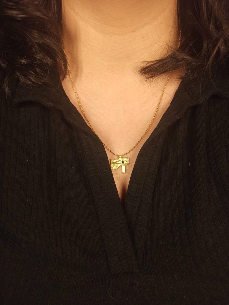 Gold Eye of Horus Pendant Necklace, Silver Egyptian Jewelry, Ra Eye, Gift For Her image 13