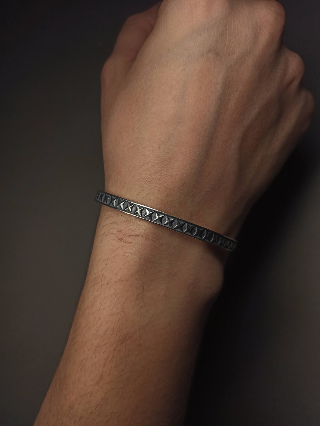 Engraved Silver Cuff Bracelet for Men, Oxidized Solid Sterling Silver ...