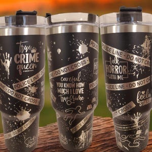 True Crime Queen Tumbler | 40oz Stainless Steel Travel Mug with Handle | Horror Gift | Podcast Fan Cup | different Colors Available