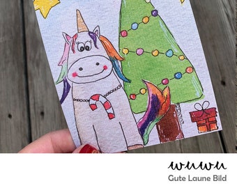 1 Greeting Card / wuwu Unicorn / Christmas / XMas / Christmas