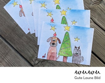 5 Greeting Cards in Bundle / wuwu Dog and Cat / Christmas / XMas / Christmas