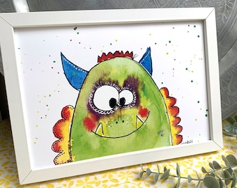 Cute funny monster decoration A4 children's room office living room wall decoration